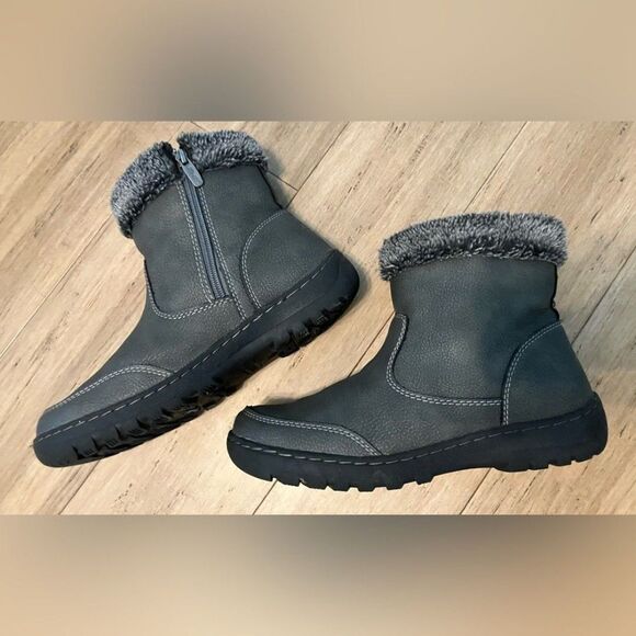 Khombu gray lined  side zip fur cuff women’s winter boots. Size 8 - Picture 4 of 8